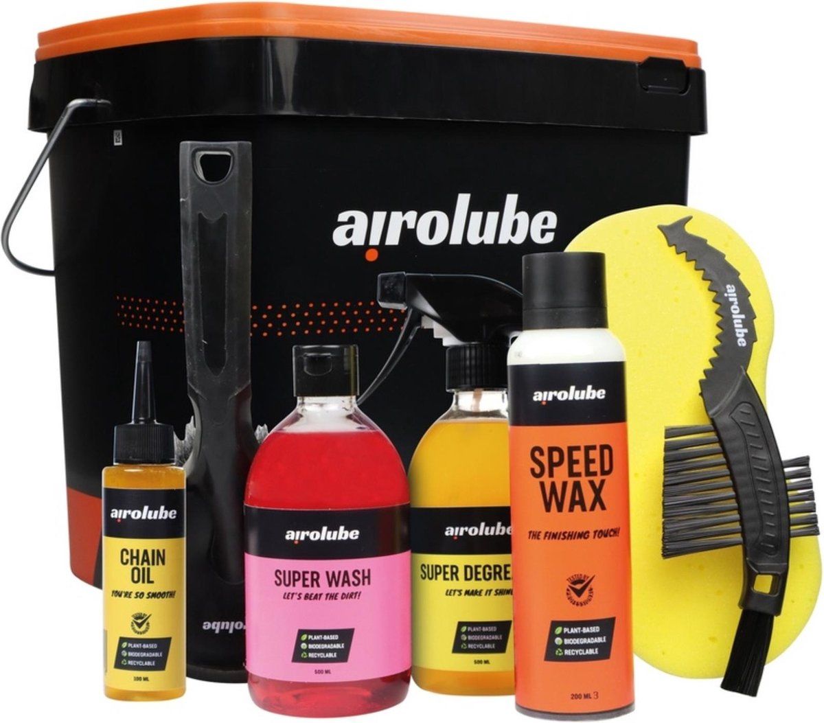Airolube Cleanest Bike Oil - Duurzaam - Biologisch - 8-delig - Compleet pakket - Fiets onderhoudsset - Fietsketting Reiniger - Kettingolie fiets - Fietsketting smeermiddel