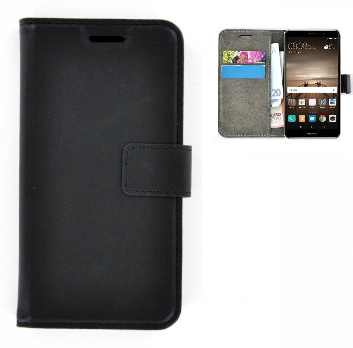 pearlycase Zwart Lederlook Bookcase Wallet Telefoonhoesje voor Huawei Mate 9