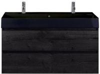BES LED Maxx XL Badmeubelset 120 cm - Black Oak - Wastafel Kube Enkel Zwart 2 Kraangaten