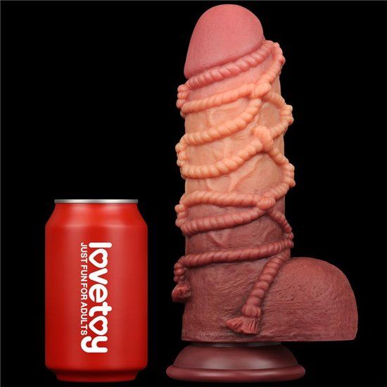 LoveToy - XXL Extreme Dildo met Touw Motief - Lengte 24,5 cm - Bruin/Lichte Beige