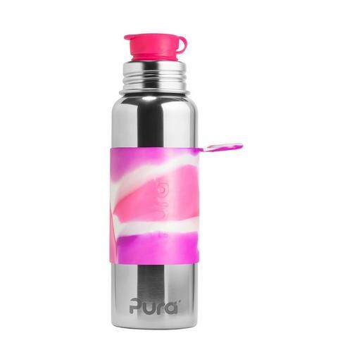 Pura Sportfles RVS Glans Pink Swirl Sleeve 850 ml