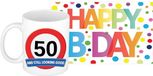 Bellatio Decorations Shoppartners Bv Verjaardag cadeau koffie mok - beker - met 50 jaar print - 300 ml - A5-size wenskaart met Happy Birthday - Abraham - Sara