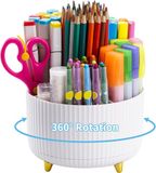 Famanu - Bureau Organizer, 360 Draaibare Penhouder, Bureau-Organizer Accessoires met 5 Vakken, Pennenorganizer Opberg voor Thuis Kantoor Benodigdheden (Wit)