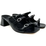 Keslem Sabots pour femme avec trois boucles et talon carré de couleur noire.