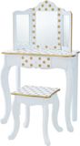 Teamson Kids Houten Kaptafel Kinderen - Tafel en Stoel Set - Polka Dot - Wit/Goud