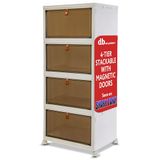 Quik Box Sport 6 Gallon 4 tier stapelbare opbergbakken met magnetische deur, inklapbare organizer opvouwbare container, voor slaapkamer woonkamer keuken nette, nette slaapzalen en georganiseerde