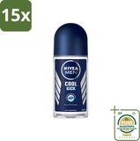 Nivea 15 x Déodorant Roll-On Hommes Cool Kick FM Anti-Transpirant 50 ml