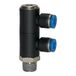L-meervoudige Riegler L-meervoudige verdeler »Blaue serie«, 2-voudig, draaibaar, R 1/8 a., voor slot buiten-Ø 8 mm, werkdr. Maximale 15 bar, kunststof/MS vern.