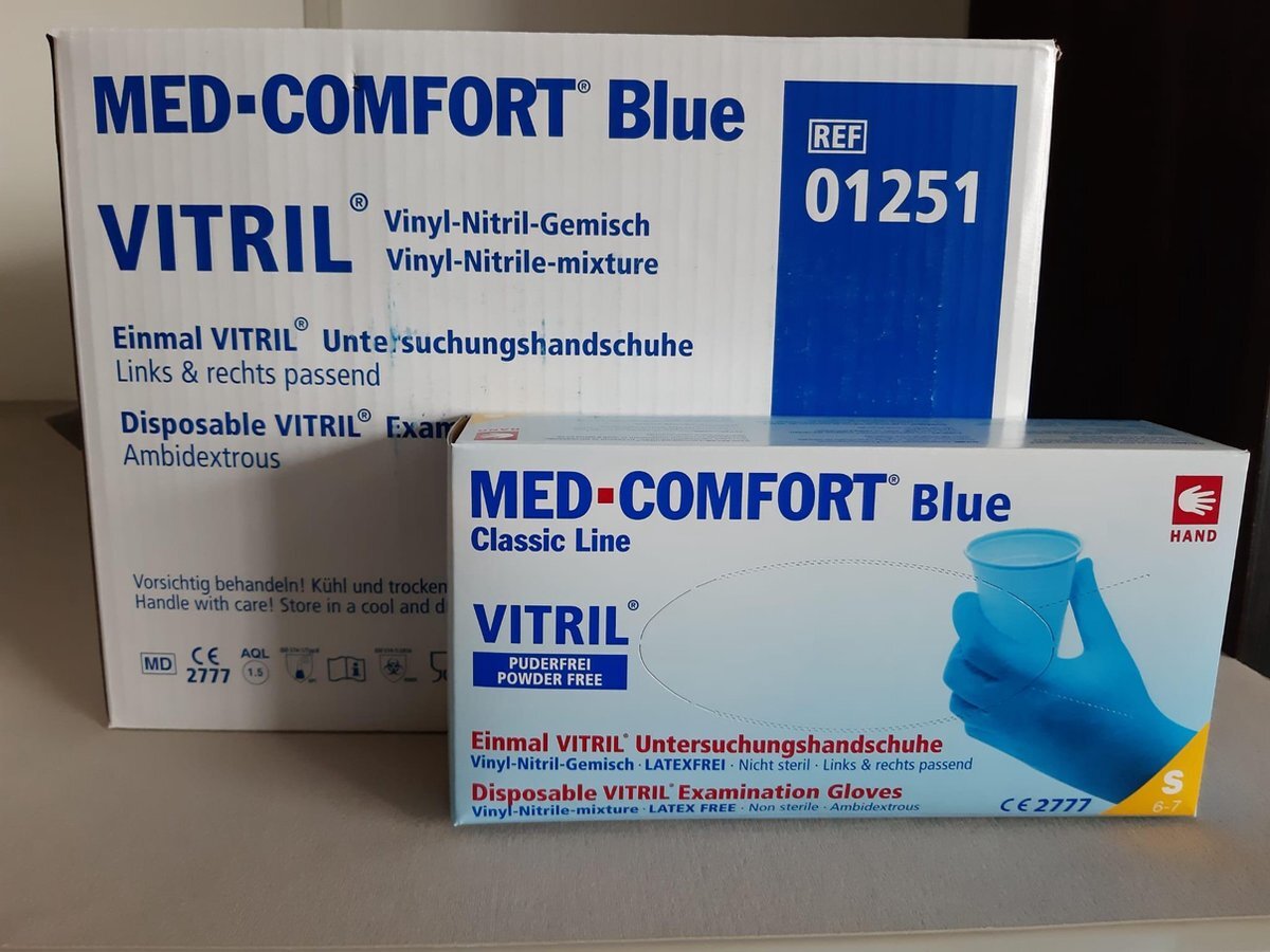 123-3D Med-comfort blue vitril (carton 10 doosjes x 100 stuks) Maat S