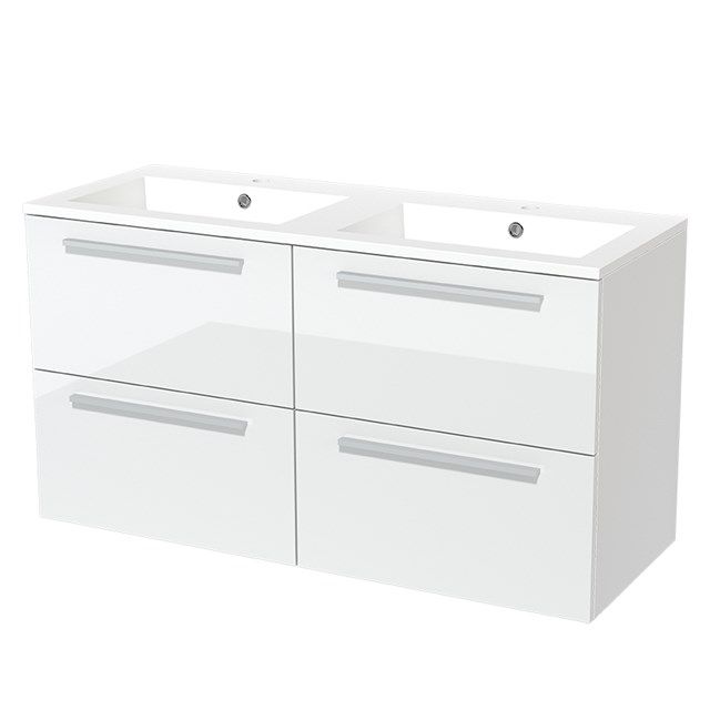 Maxaro Badkamermeubel 120cm Modulo Hoogglans Wit 4 Lades Vlak Wastafel Mineraalmarmer
