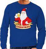Shoppartners Bv Pull de Noël / sweat - Merry Christmas père Noël avec une cosse de bière / petite bière - bleu pour hommes - vêtements de Noël / tenue de Noël L
