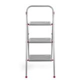 Kleeneze KL068514EU 3-Step Folding DIY Stepladder, Non-Slip Feet, Collapsible for Compact Storage, Ergonomic & Lightweight Design, Strong Steel Structure, Safety Clip, 150kg Capacity, 105cm, Pink/Grey