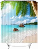 Merkloos Waterproof Beach Motif Shower Curtain 240x200cm - Mould Resistant Fabric with 12 Rings - Washable Bath Curtain