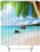 Merkloos Waterproof Beach Motif Shower Curtain 240x200cm - Mould Resistant Fabric with 12 Rings - Washable Bath Curtain