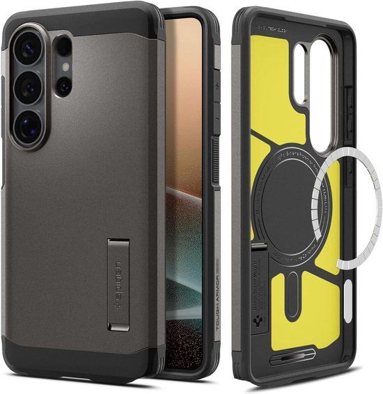 Spigen Tough Armor Hoesje Geschikt voor Samsung Galaxy S26 Ultra | Compatibel met MagSafe / Qi2 | Back Cover Militaire Standaard | Kickstand | Gunmetal