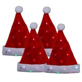 Feeric lights & Christmas Feeric Kerstmuts - 4x - rood - met gekleurd LED verlichting - L30 x H30 cm - volwassenen - verlichte kerstmuts
