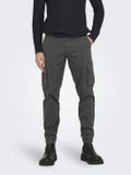 ONLY&SONS - ONSCAM STAGE CARGO CUFF LIFE 6687 NOOS - Heren - Broeken - Katoen - Elastaan - Tapered Fit - Grijs - Maat 33/36
