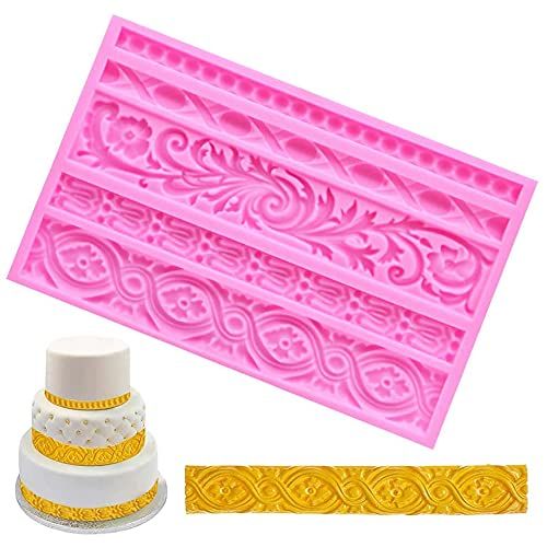 SDFSA Relief Cake Border Siliconen Mallen, Relief Flower Lace Mat, Relief Cake Border, Siliconen Relief Cake Border Siliconen Mallen voor Cake Border Decoratie, Chocolade, Snoepjes (Roze)