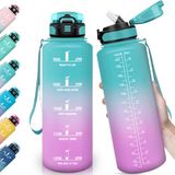 HoneyHolly Waterfles, 1500 ml, duurzaam, motiverend, herbruikbaar, lekvrij, waterfles voor school, sportschool, kantoor, camping, sport