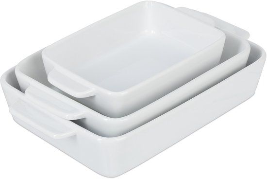 Merkloos Relaxdays Ovenschaal Lasagne - Set van 3 - Keramiek - Wit