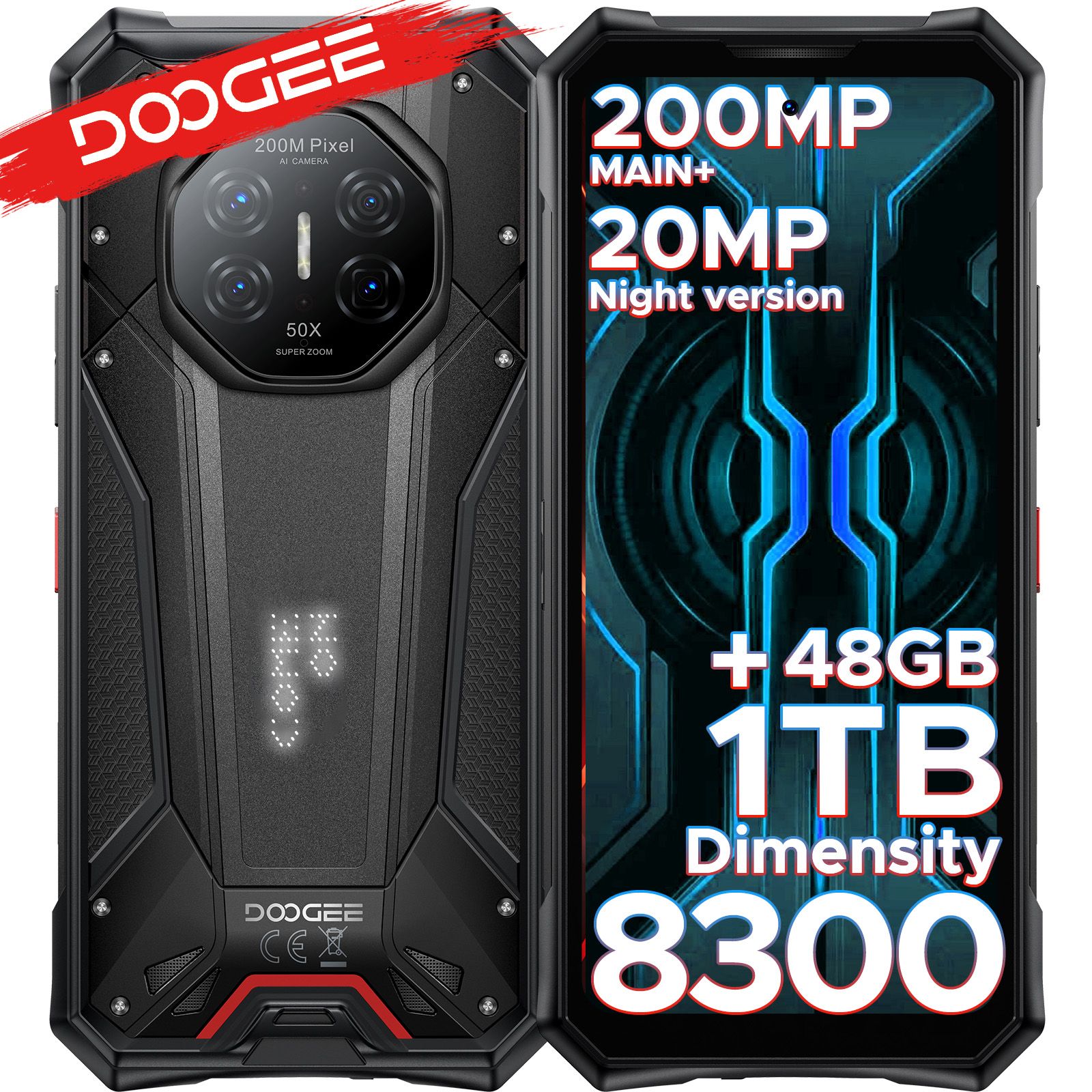 DOOGEE S300 Plus 5G robuuste telefoon 6,78 inch 200MP camera Dimensity 8300 48GB (12+36GB) RAM 1TB ROM 11000mAh batterij Android 16 120W snelladen Mobiele telefoons