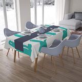 Bonamaison Tafelkleed, Anti-Mold, Sneldrogend, Waterdicht, 100% Polyester Tafellaken, Turkoois, wit, 140 x 200 Cm