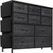 GarveeMore Commode, metalen frame, 10 laden, stof, houten bovenkant, 30 x 99 x 89 cm, zwart