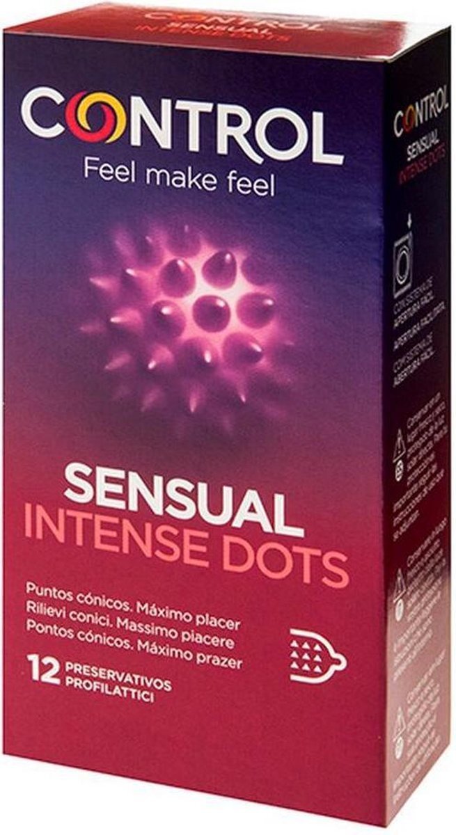 1Control Sensual Intense Dots Condoombox met conische punten voor stimulatie, perfect aanpassingsvermogen, veilige seks, 12 stuks