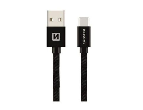 Swissten USB-A naar USB-C Kabel - 0.2m - Zwart - Gevlochten