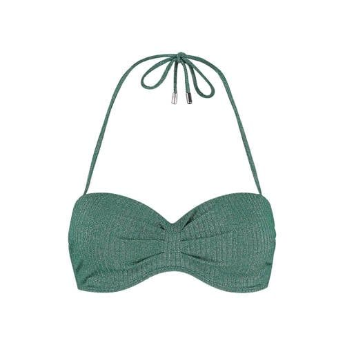 Beachlife Voorgevormde Strapless Bandeau Bikinitop met Lurex en Textuur Groen