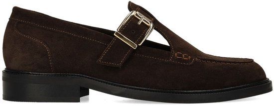 Manfield - Dames - Bruine suède loafers - Maat 40