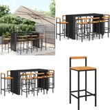 vidaXL 9-delige Tuinbarset Poly Rattan et Acacia Massif Noir