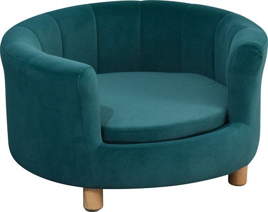 PawHut Hondenbank met zachte bekleding rond hondenbed hondenbank met houten poten - Groen