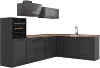 Vicco Hoekkeuken R-Line, Antraciet landelijk/Antraciet, 287 x cm goudkleurig eiken werkblad