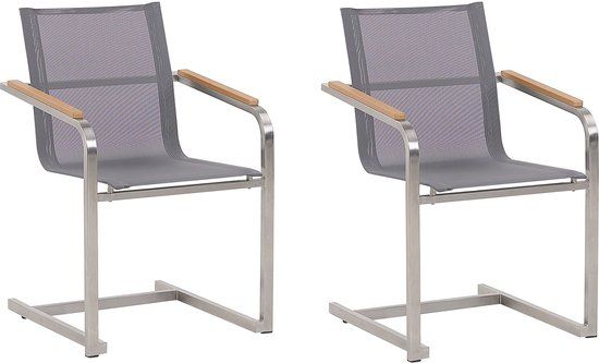COSOLETO Tuinstoel Set van 2 - Grijs - RVS - Stapelbaar - 150 kg