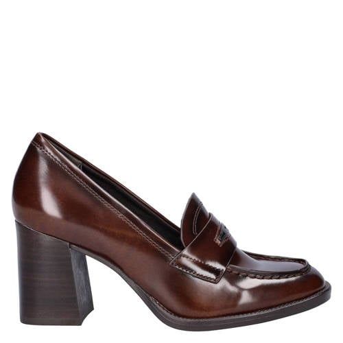 Tamaris Bruine Lakleren Pumps met Blokhak