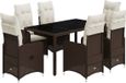 vidaXL Bistroset 7-delig met kussens, polyrotan, bruin