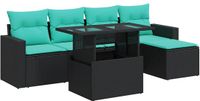 vidaXL 6-delige loungeset met kussens, polyrotan, zwart