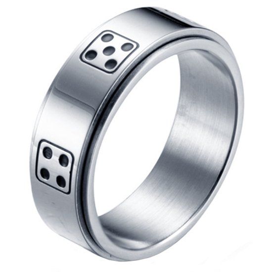 LGT JWLS Stalen mannen ring Dobbelsteen spinner Zilver-21mm