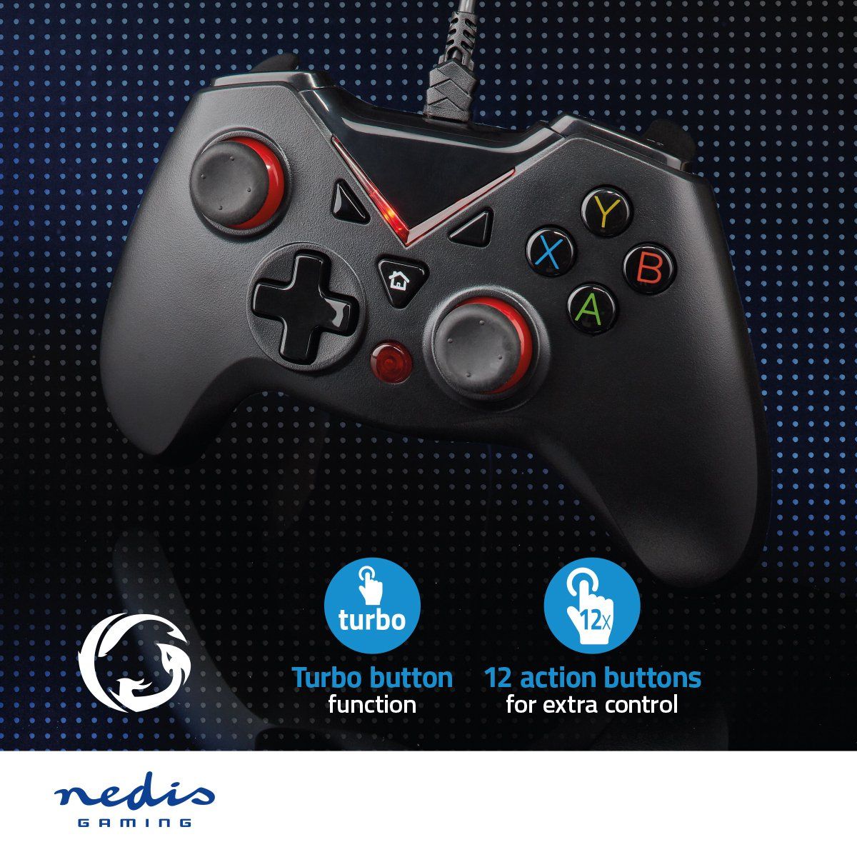 Nedis Gamepad - USB Type-A - PC - 12 knoppen - Zwart
