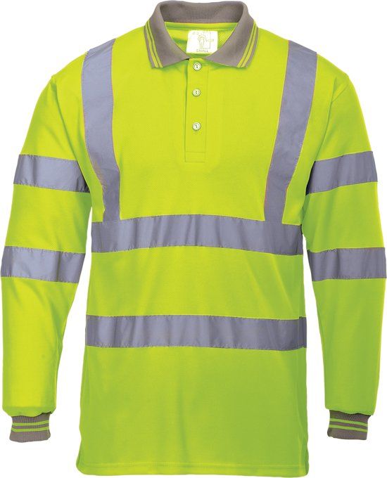 Portwest Hi-Vis Poloshirt Geel met lange mouw en reflectie strepen Maat L