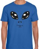 Bellatio Decorations Verkleed T-shirt heren - blauw - Alien / buitenaards wezen gezicht - Carnaval L