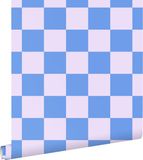 ESTAHome Behang Geblokt Motief Lila Paars en Pastelblauw - 53 cm x 10.05 m