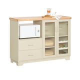 SoBuy FSB81-MI Buffetkast - Beige Keukenkast met Laden & Glazen Deuren