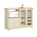 SoBuy FSB81-MI Buffetkast - Beige Keukenkast met Laden & Glazen Deuren