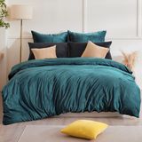 TRANKIELO® - Ensemble de literie en flanelle 135 x 200 cm - Housse de couette chaude + taie d'oreiller - Couleur pétrole - Lavable en machine