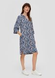 s.Oliver Viscose Blousejurk Dames Navy Gebloemd Lange Mouw V-hals 34