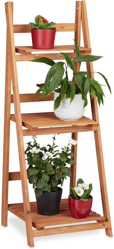 Relaxdays plantenrek L trapvormig hout - plantentrap - plantenstandaard - binnen