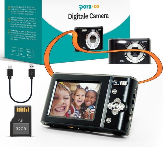 Pora&Co - Kids Digital Camera - 44MP - Black - Includes 32GB SD Card
