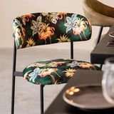 LABEL51 Eetkamerstoel Ferry - Printed Flamingo - Velvet - Zwart Metalen Frame